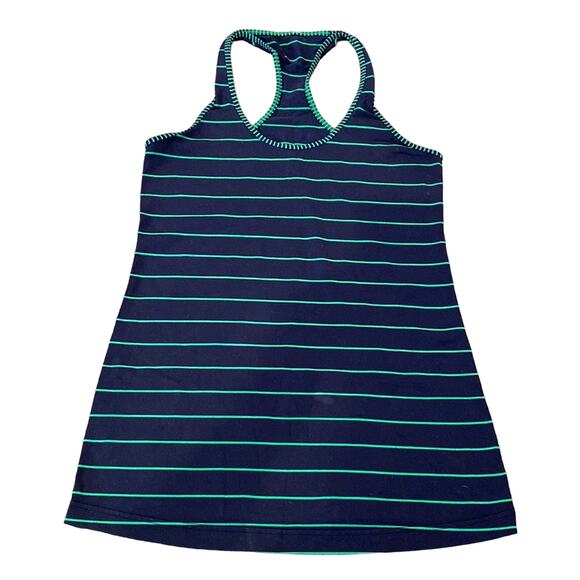 LULULEMON Navy Blue Green Stripe Cool Racerback Tank 8 - Picture 2 of 6